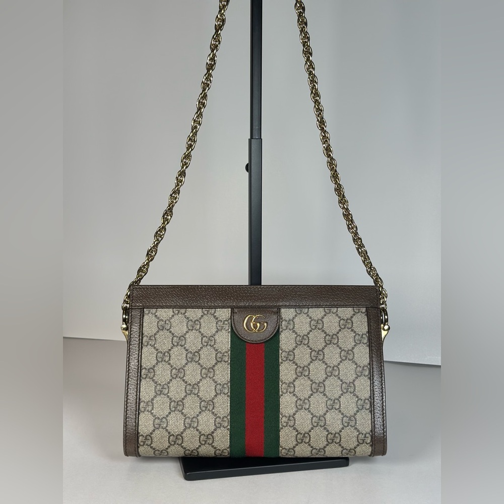 Authentic Gucci Ophidia GG Supreme Shoulder Bag on Gold Chain